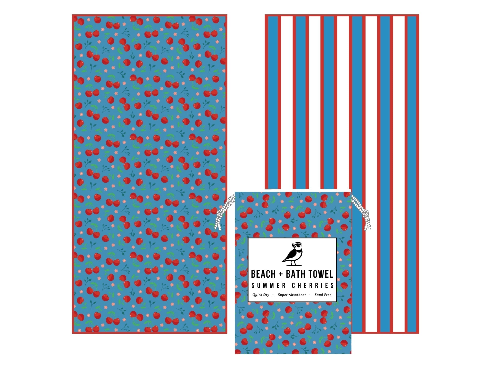 Cherry Beach and Home Towel Blue  X-Long