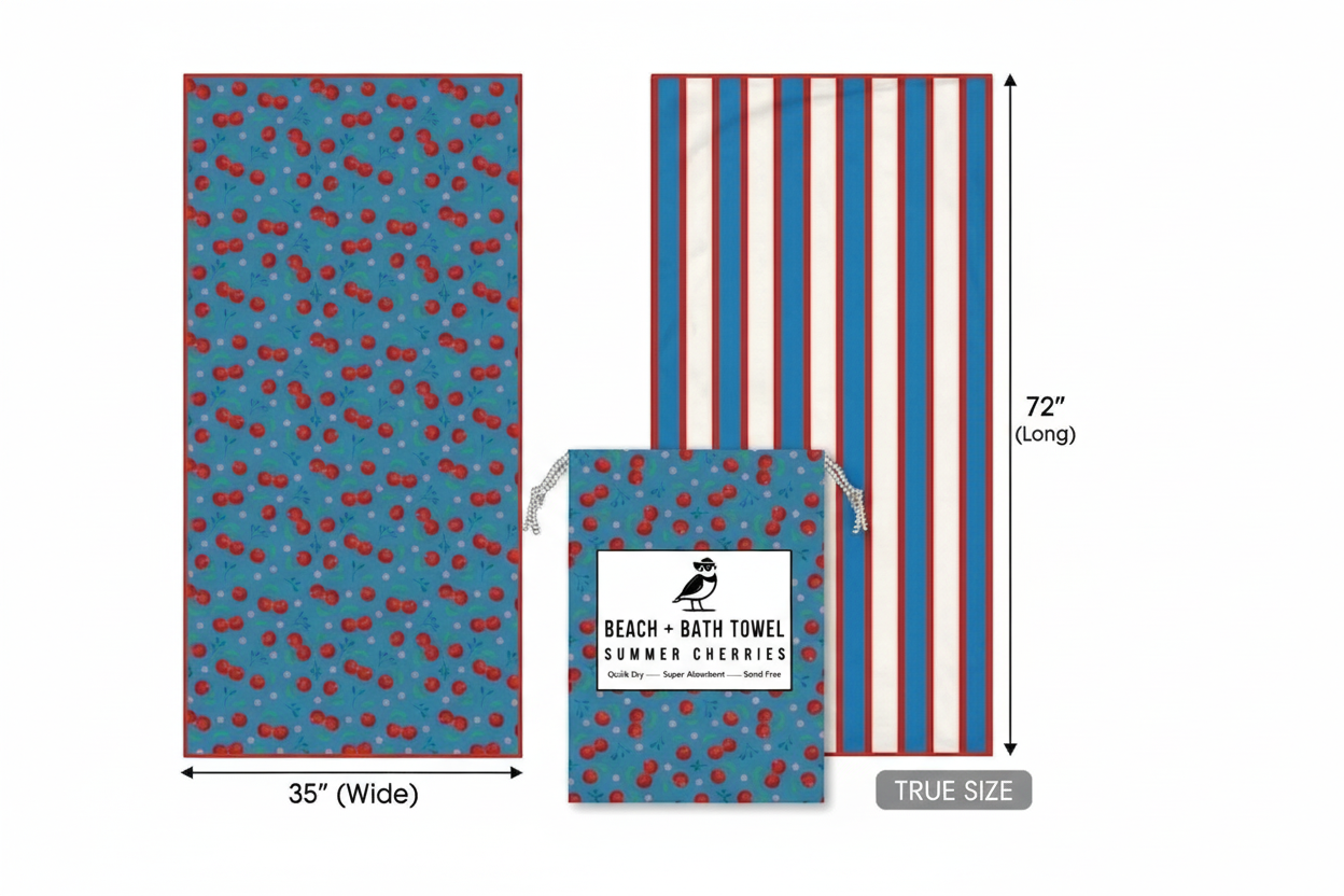 Cherry Beach and Home Towel Blue  X-Long