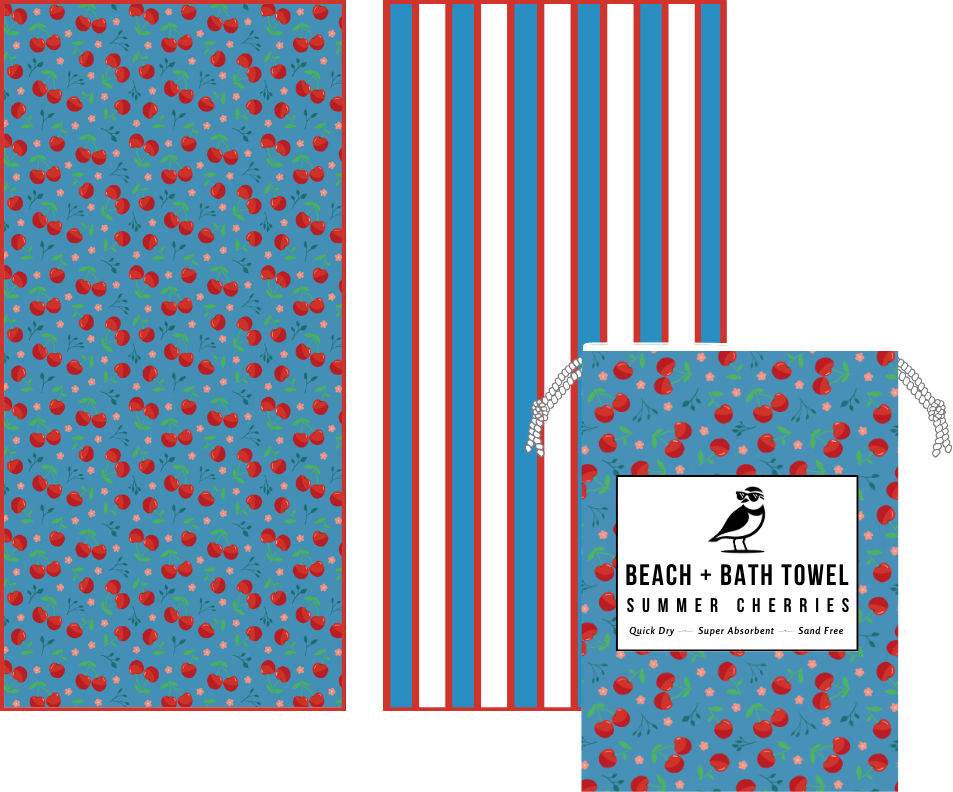Cherry Beach and Home Towel Blue  X-Long