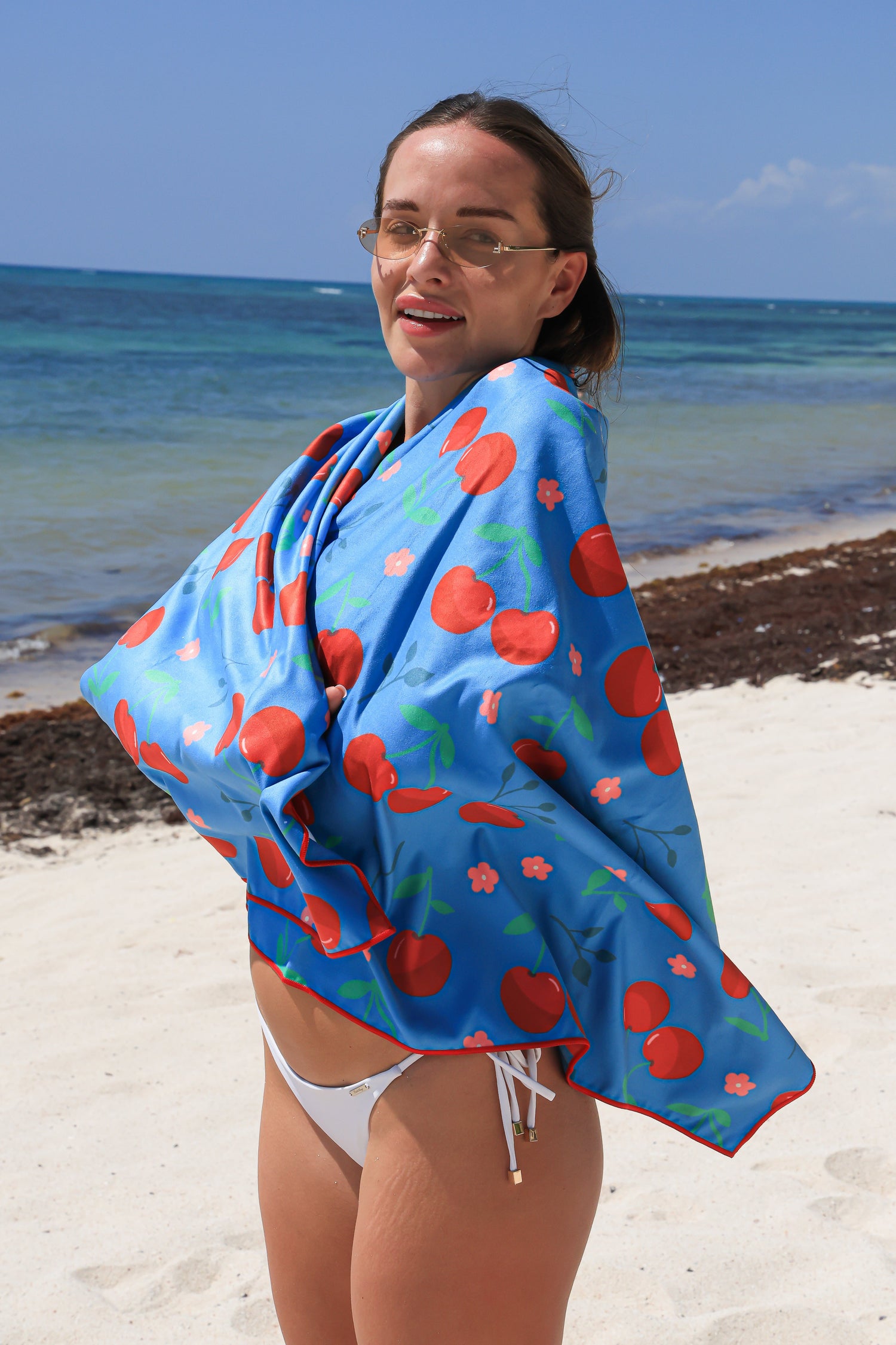 Cherry Beach and Home Towel Blue  X-Long