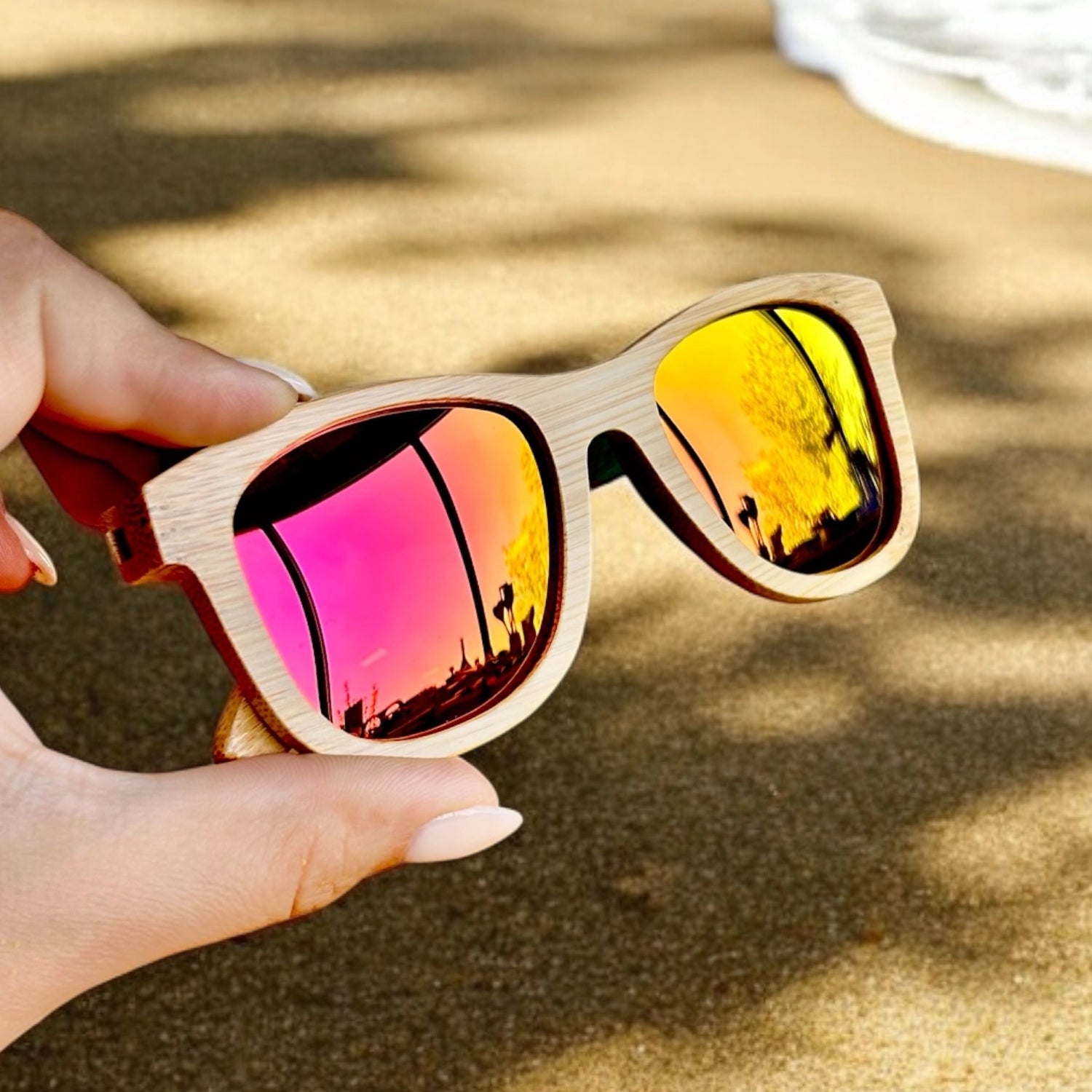 Pink Polarized Bamboo Sunglasses