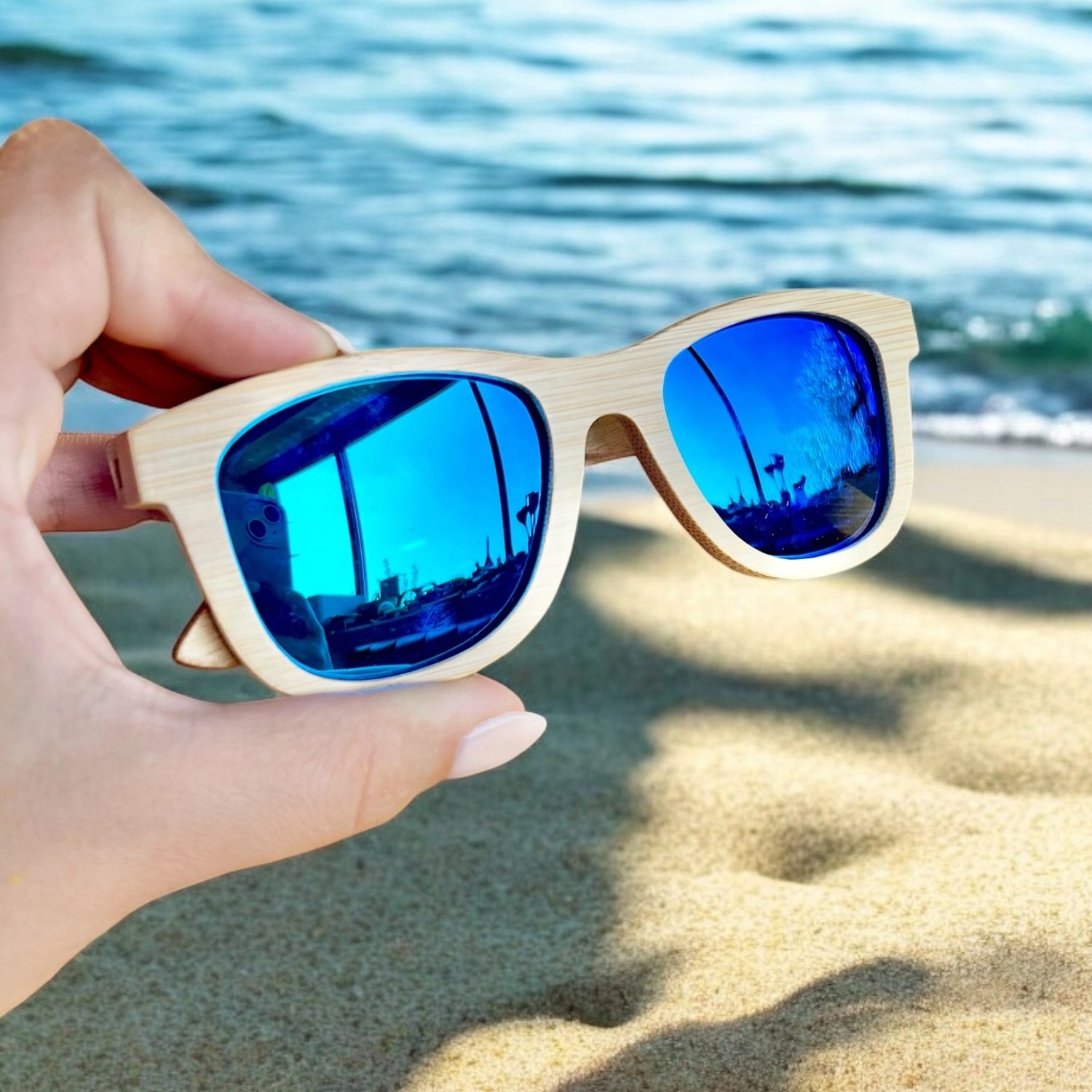 Blue Polarized Bamboo Sunglasses